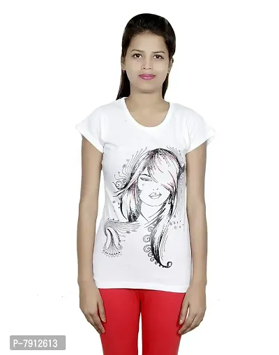 IndiWeaves Women Cotton White Printed T-Shirts(31022-IW-W-Tees-L-FBA_Large)-thumb1