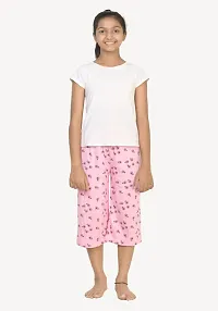 Stylish Pink Cotton Printed Capris For Girls-thumb1