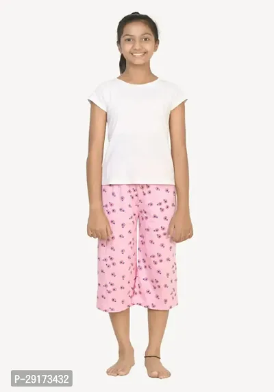 Stylish Pink Cotton Printed Capris For Girls-thumb2