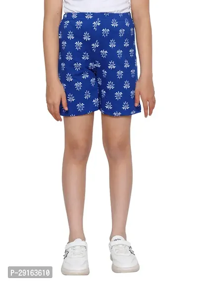Stylish Blue Cotton Printed Regular Shorts For Girls