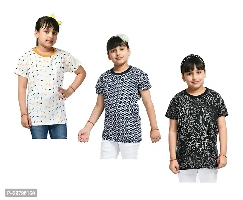 Stylish Multicoloured Crepe Printed Tee For Girls Pack Of 3-thumb0