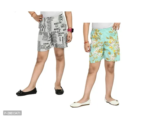 Fabulous  Multicoloured Crepe Printed Shorts For Girls Pack Of 2-thumb0