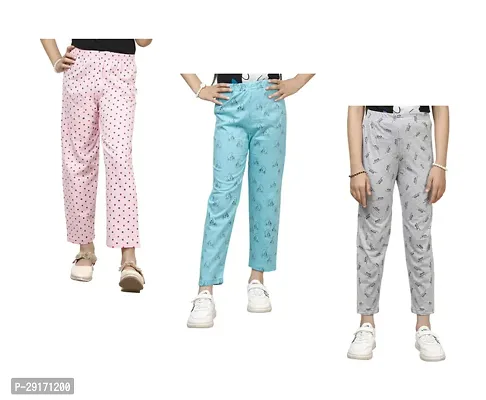 Stylish Multicoloured Cotton Printed Pyjama Lower Pant For Girls Pack Of 3-thumb0