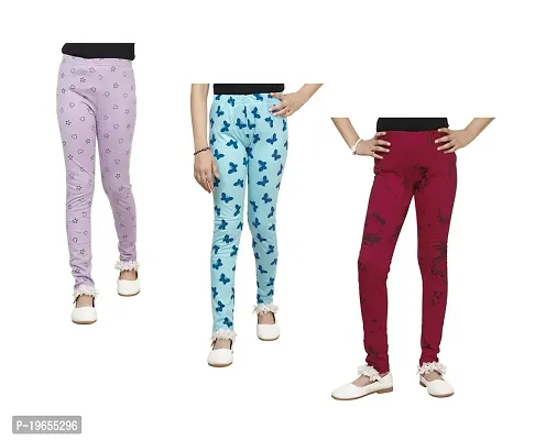 Fabulous Multicoloured Cotton Printed Leggings For Girls Pack Of 3-thumb0