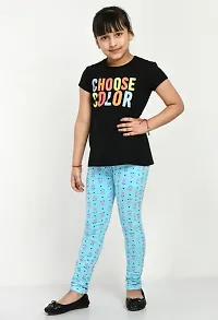 Stylish Blue Cotton Printed Leggings For Girls-thumb1