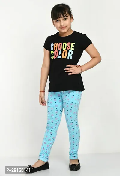 Stylish Blue Cotton Printed Leggings For Girls-thumb2