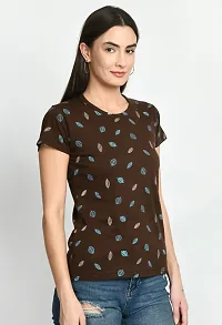 Stylish Brown Cotton Printed Tshirt For Women-thumb2