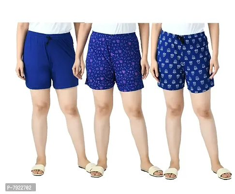 IndiWeaves&#174; Women's Cotton Regular Solid and Printed Shorts/Hot Pant [Pack of 3]-thumb0