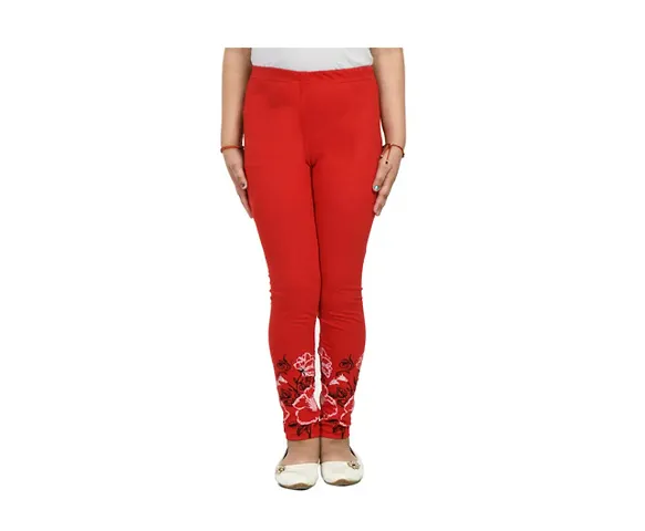 Fabulous Red Cotton Printed Leggings For Girls