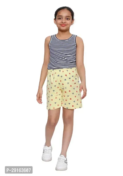 Stylish Yellow Cotton Printed Regular Shorts For Girls-thumb2