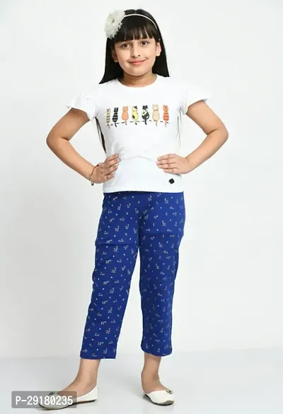 Stylish Blue Cotton Printed Pyjama For Girl-thumb2