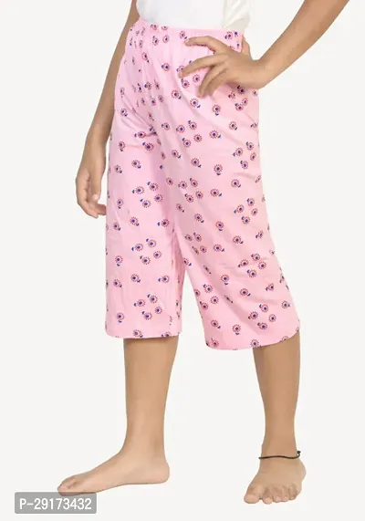 Stylish Pink Cotton Printed Capris For Girls-thumb3