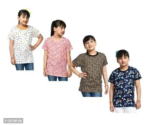 Stylish Multicoloured Crepe Printed Tee For Girls Pack Of 4