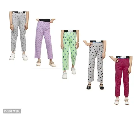 Stylish Multicoloured Cotton Printed Pyjama Lower Pant For Girls Pack Of 5