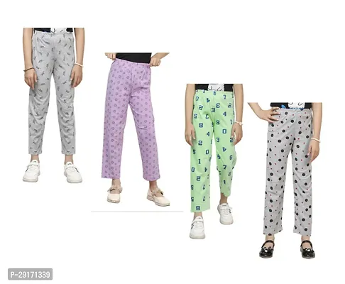 Stylish Multicoloured Cotton Printed Pyjama Lower Pant For Girls Pack Of 4-thumb0