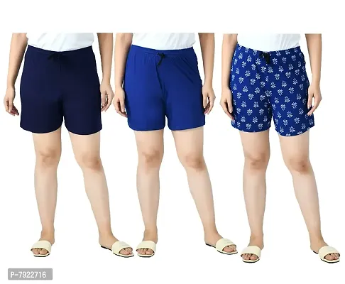 IndiWeaves&#174; Women's Cotton Regular Solid and Printed Shorts/Hot Pant [Pack of 3]