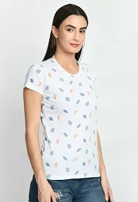 Stylish White Cotton Printed Tshirt For Women-thumb2