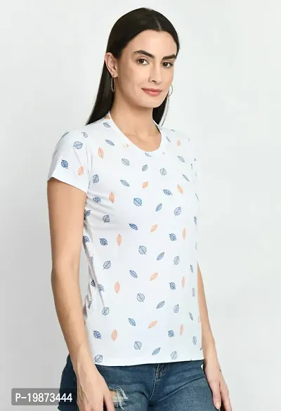 Stylish White Cotton Printed Tshirt For Women-thumb3