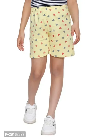 Stylish Yellow Cotton Printed Regular Shorts For Girls-thumb0