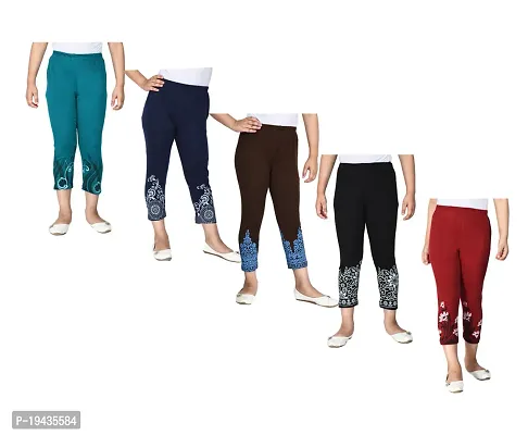 Girls Cotton Printed Capri 3/4th Pants Summer Wear Combo-thumb0