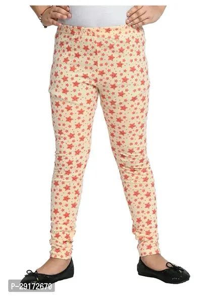 Stylish Beige Cotton Printed Leggings For Girls-thumb0