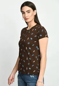 Stylish Brown Cotton Printed Tshirt For Women-thumb3