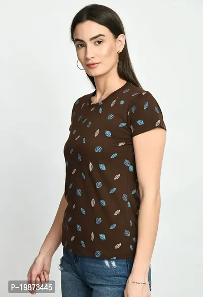 Stylish Brown Cotton Printed Tshirt For Women-thumb4