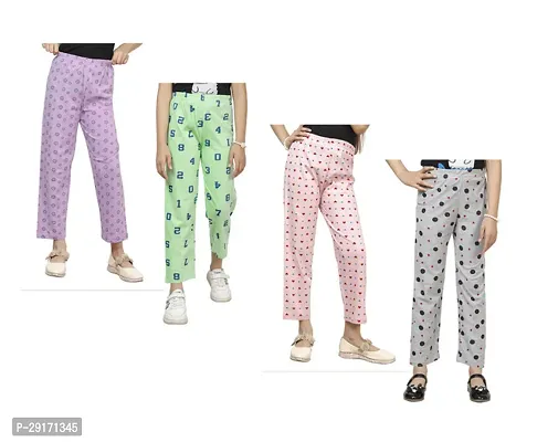 Stylish Multicoloured Cotton Printed Pyjama Lower Pant For Girls Pack Of 4