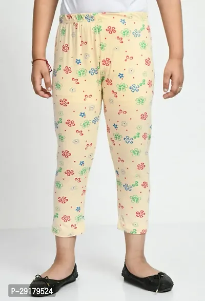 Fabulous Beige Cotton Printed Capri For Girls