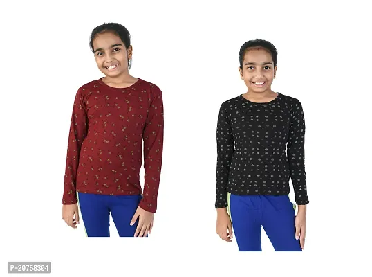 Stylish Multicoloured Cotton Printed Tee Combo For Girls Pack Of 2