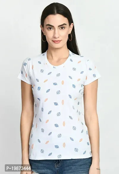 Stylish White Cotton Printed Tshirt For Women-thumb0