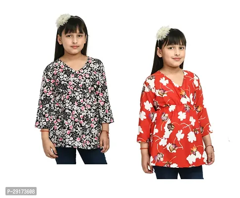 Stylish Multicoloured Crepe Printed Tops For Girls Pack Of 2