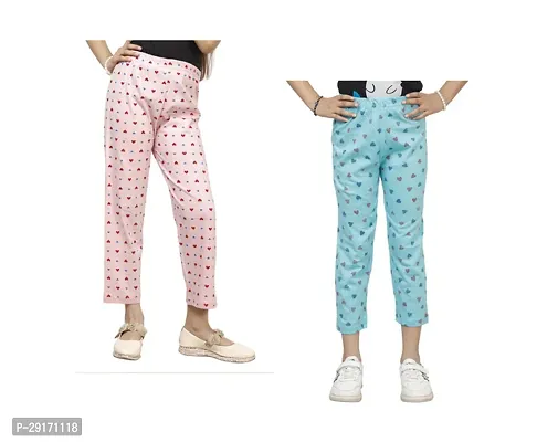 Stylish Multicoloured Cotton Printed Pyjama Lower Pant For Girls Pack Of 2-thumb0