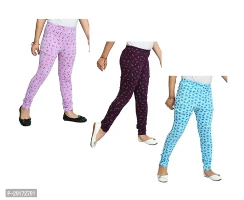 Stylish Multicoloured Cotton Printed Leggings For Girls Pack Of 3