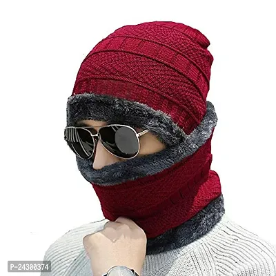 Winter Knit Beanie Woolen Cap Hat and Neck Warmer Scarf Set for Men  Women-thumb0