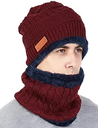 Winter Knit Beanie Woolen Cap Hat and Neck Warmer Scarf Set for Men  Women-thumb1