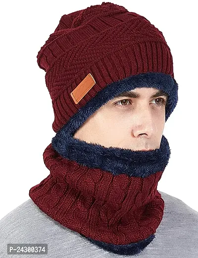Winter Knit Beanie Woolen Cap Hat and Neck Warmer Scarf Set for Men  Women-thumb2