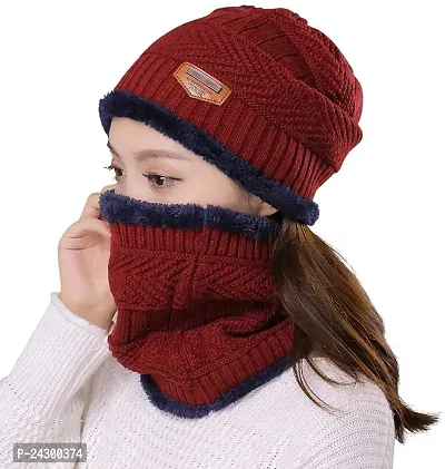 Winter Knit Beanie Woolen Cap Hat and Neck Warmer Scarf Set for Men  Women-thumb3
