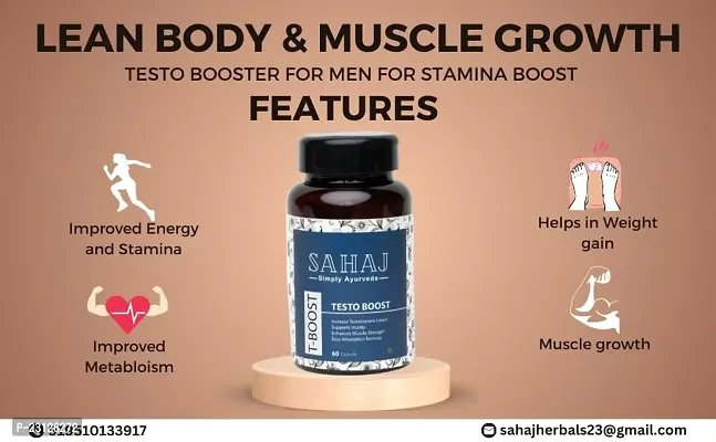 SAHAJ - Testo Booster For Men For Stamina Boost, Lean Body  Muscle Growth || Enriched With Safed Musli, Ashwagandha - 60 Veg Capsule || Energy  Performance Enhancer-thumb2