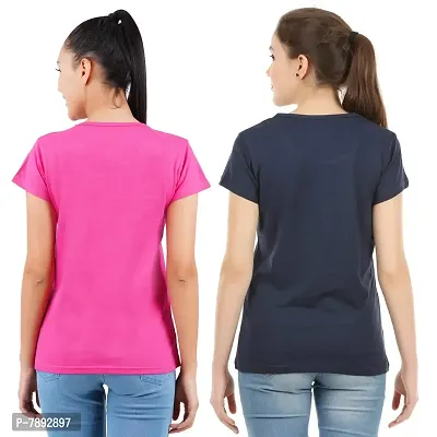 Midaas Womens Cotton Solid Tshirt Dark Pink::Navy Large Pack of 2-thumb2