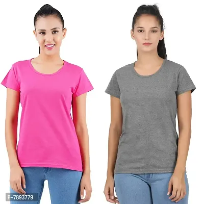 Midaas Womens Cotton Solid Tshirt Dark Pink::Dark Grey Medium Pack of 2-thumb0