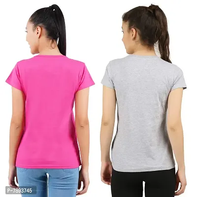 Midaas Womens Cotton Solid Tshirt Dark Pink::Melange Medium Pack of 2-thumb2