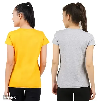 Midaas Womens Cotton Solid Tshirt Mustard::Melange Large Pack of 2-thumb2