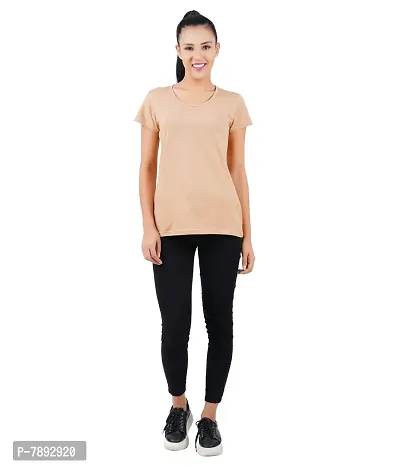 Midaas Womens Cotton Solid Tshirt Beige::Black Pack of 2-thumb4