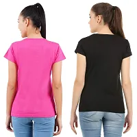 Midaas Womens Cotton Solid Tshirt Dark Pink ::Black Large Pack of 2-thumb1