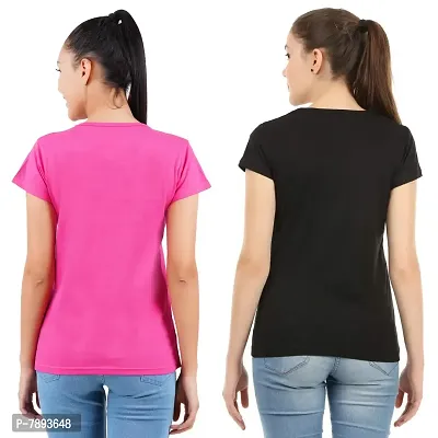 Midaas Womens Cotton Solid Tshirt Dark Pink ::Black Large Pack of 2-thumb2