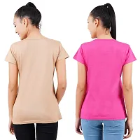 Midaas Womens Cotton Solid Tshirt Beige::Dark Pink X-Large Pack of 2-thumb1