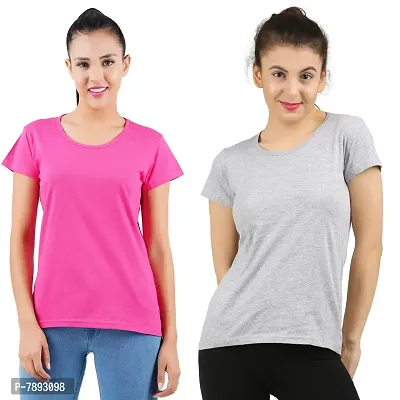 Midaas Womens Cotton Solid Tshirt Dark Pink::Melange X-Large Pack of 2