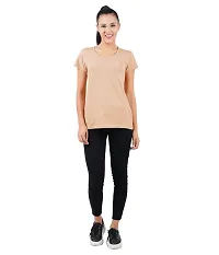 Midaas Womens Cotton Solid Tshirt Beige::Black Pack of 2-thumb3