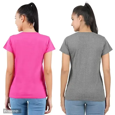 Midaas Womens Cotton Solid Tshirt Dark Pink::Dark Grey Large Pack of 2-thumb2